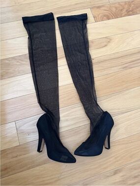 Dolce & Gabbana Black Mesh Thigh-High Heeled Boots